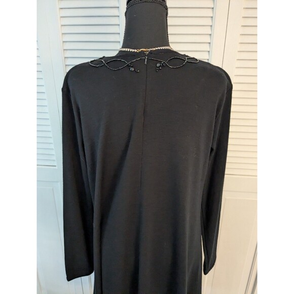 Vtg Liz Claiborne Wool Dress Women's L 90s A-line Black Beaded Chic Swing Y2K - Picture 12 of 16